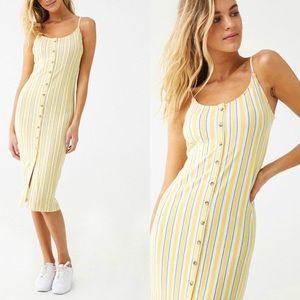 NWT Forever 21 Yellow Multicolor Striped Knit Midi Body-con dress